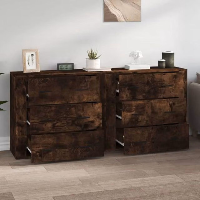 Berkfield Home Set of 2 Smoked Oak Sideboards in Brown Engineered Wood