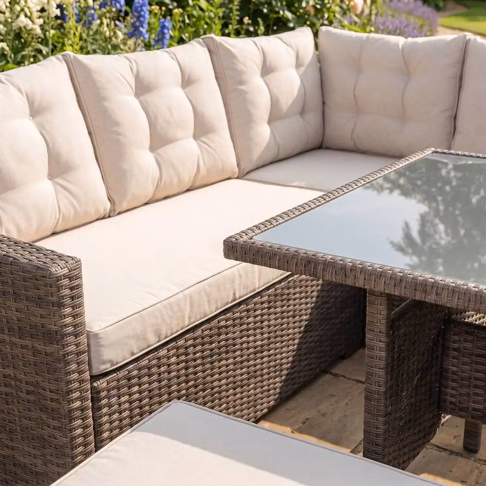 Rosewood & Stone Home Montacute Garden Dining Set with Corner Bench and Table in Cream and Brown – 2