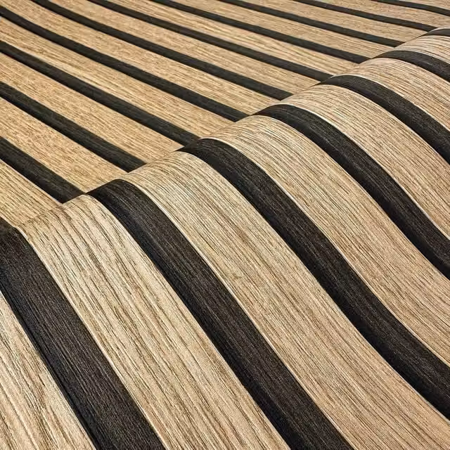 NESTLUNE 3D Wooden Slat Panelling Wallpaper in Brown, W/H: 100 x 15 cm – 1