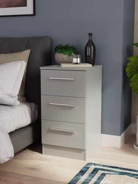 Ready Assembled 2 U Trent 3 Drawer Bedside Table in Dark Grey