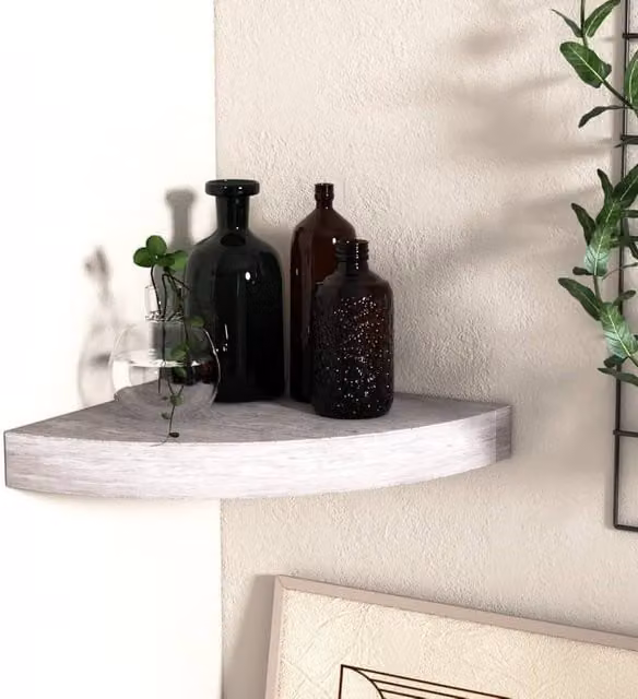 Berkfield Home Wall Mounted Corner Shelf in Concrete Grey MDF, W/D/H: 25 x 25 x 3.8 cm