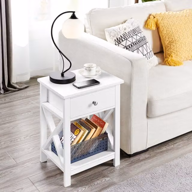 Yaheetech Set of 2 X Shaped Bedside Tables in White Glossy MDF