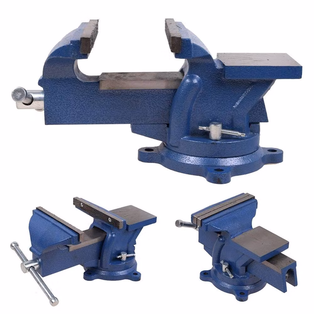 Kelvenix Heavy Duty Work Bench Vice with Swivel Base and Clamp, Blue – 6