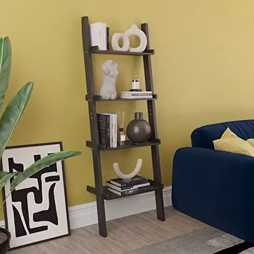 Vida Designs York 4 Tier Ladder Bookcase, Black, H 154 x W 56 x D 29 cm