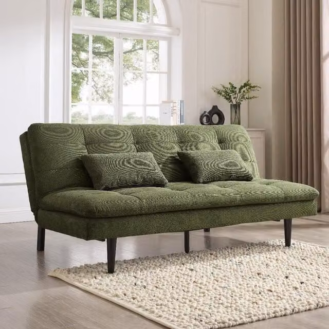 GRS Butterfly Mid-Century Modern Upholstered Click-Clack Sofa Bed in Sage Green