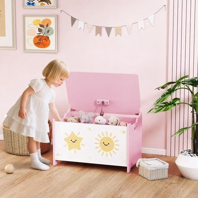 AIYAPLAY Pink Lacquered MDF Toy Box with Soft-Close Lid for Childrens Bedrooms and Nurseries – 1