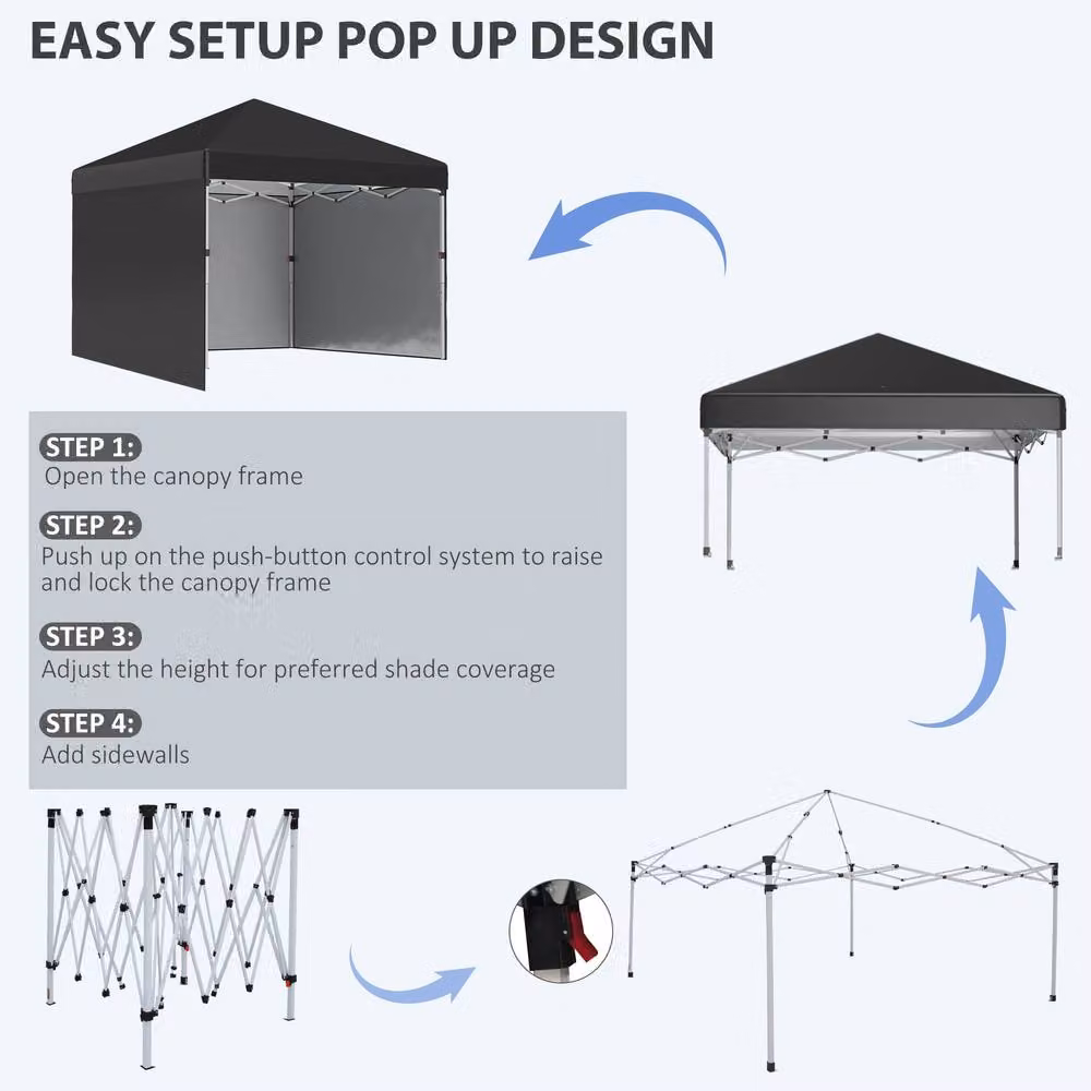 Outsunny Black Pop Up Gazebo with Sidewalls and Wheeled Bag W/D/H: 300 x 300 x 275 cm – 8