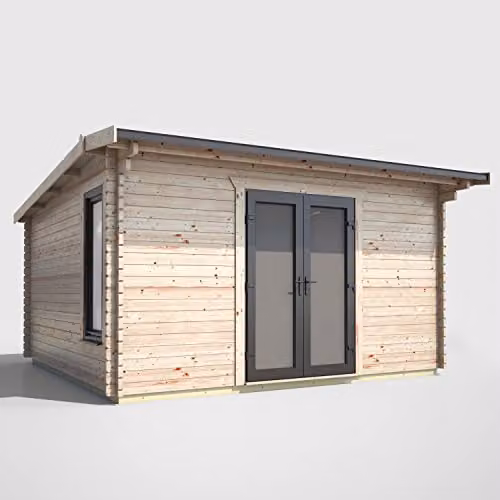 Powersheds High Grade Premium Apex Log Cabin with Double Door, EPDM Rubber Roofing and Toughened Glass in Anthracite, Grey or Brown