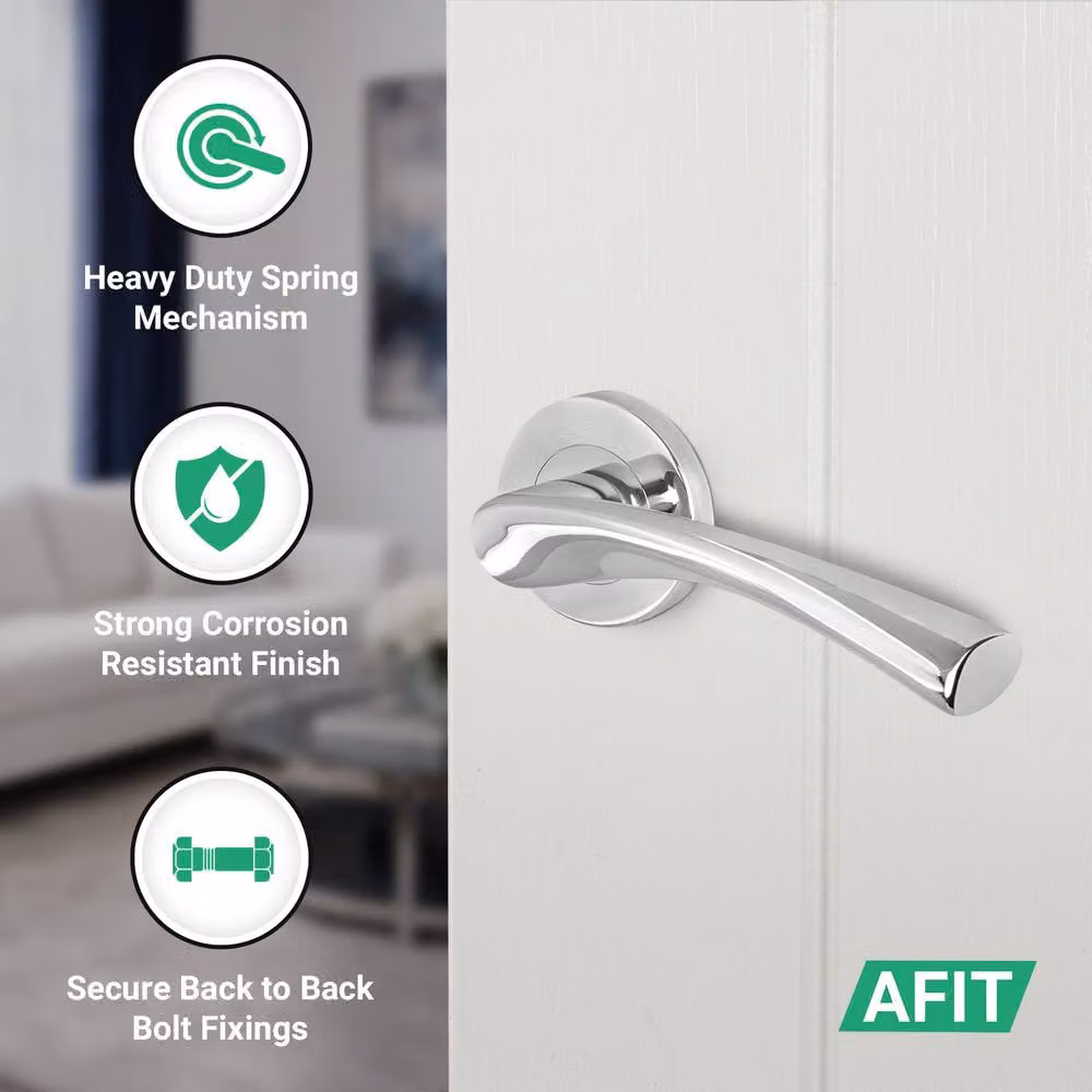 AFIT Polished Chrome Internal Lever Door Handles with Rose, 5 Pairs, Silver – 2