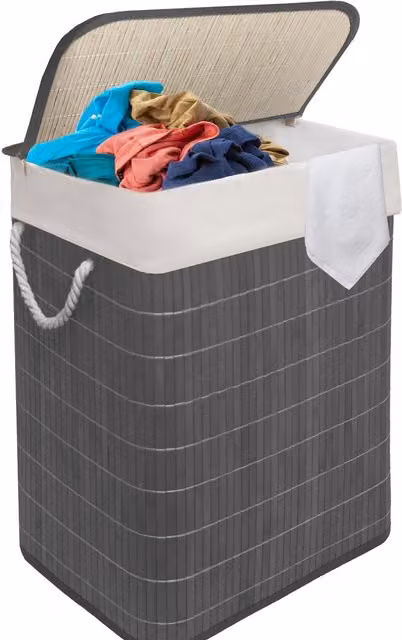 MantraRaj Bamboo Laundry Basket with Lid and 2 Compartments, 105L, Grey – 5