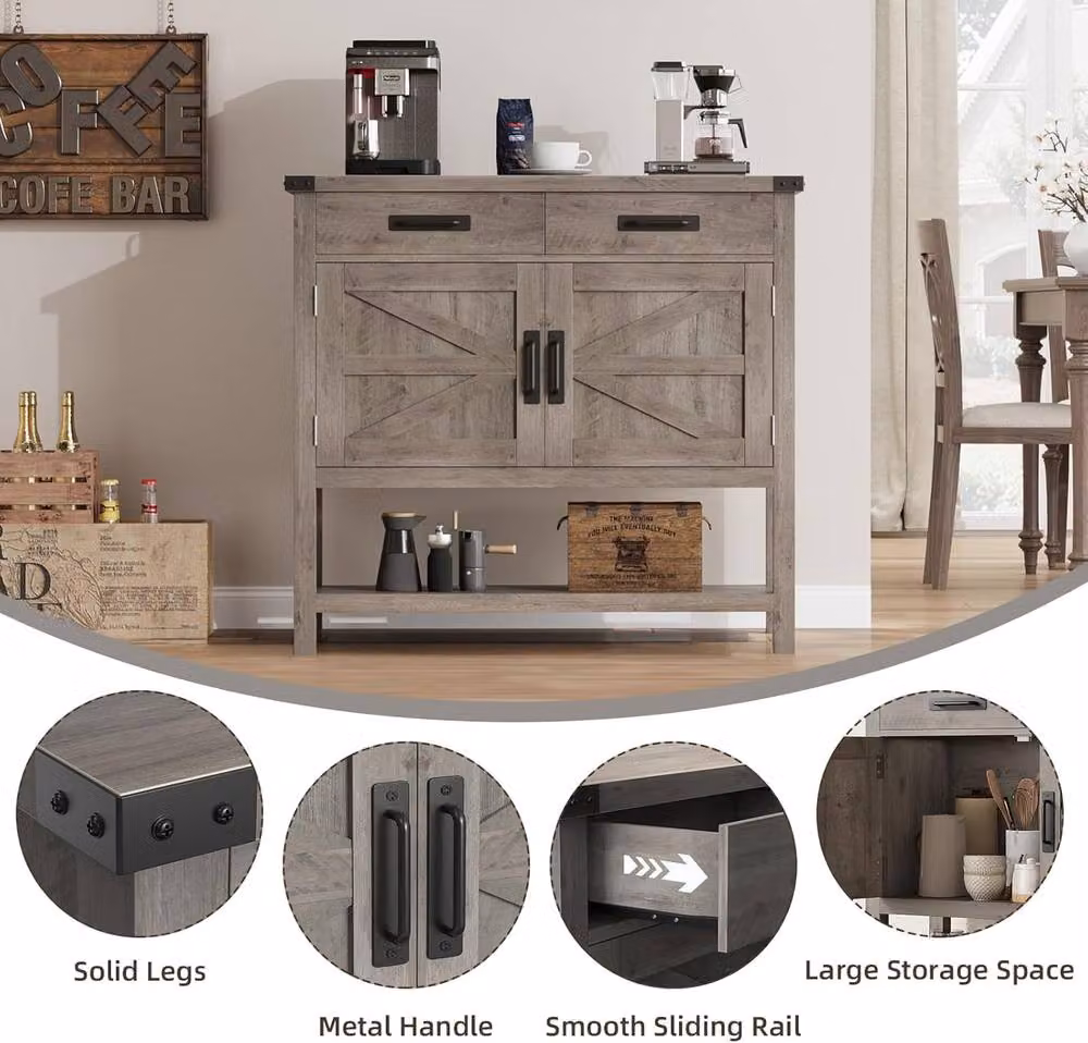 London Boutique Grey Wooden Console Table with 2 Doors and 2 Drawers Buffet Sideboard – 4