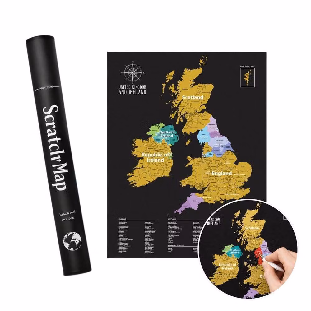 Fragranced Humour UK Scratch Map Travel Tracker Poster in Black and Gold, W: 54 cm x H: 70 cm – 7