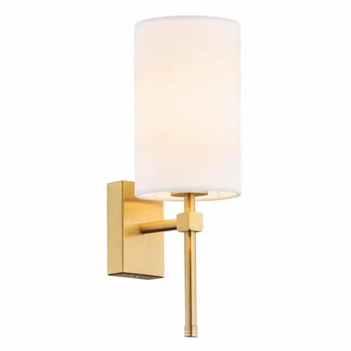 Argon Abruzzo Modern Wall Lamp with White Cylinder Shade and Brushed Brass Finish