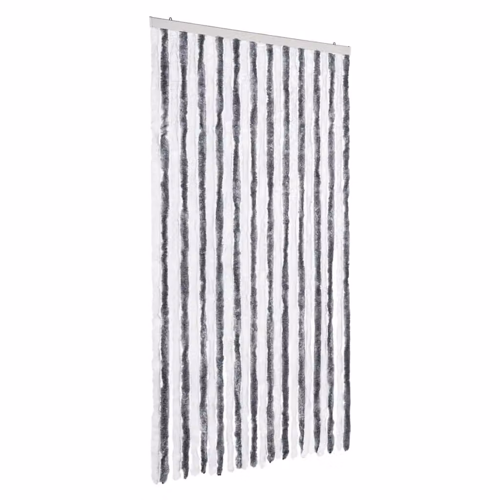 Berkfield Home Grey and White Striped Chenille Fly Curtain, Thermal Insulating and Opaque, W: 100 cm, H: 200 cm – 2
