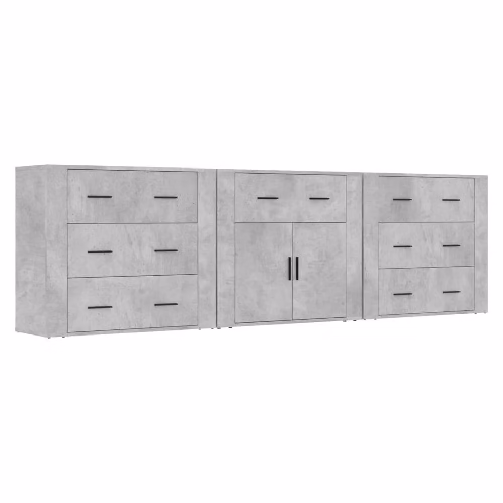 Berkfield Home 3 Piece Sideboard Set in Concrete Grey Engineered Wood – 2