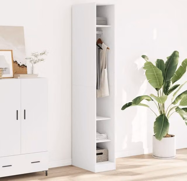 Berkfield Home White Minimalist Wardrobe with Hanging Rod and Internal Shelves, W/D/H: 30 x 50 x 200 cm