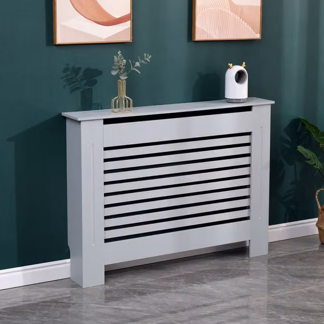 WestWood Grey MDF Wooden Wall Shelf Radiator Cover with Modern Striped Design