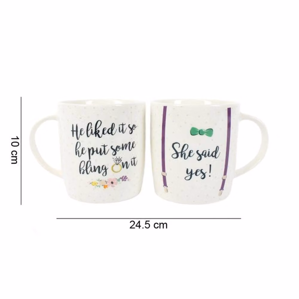 Uniqueful Set of 2 She Said Yes Bone China Mugs in White and Multicolour – 2