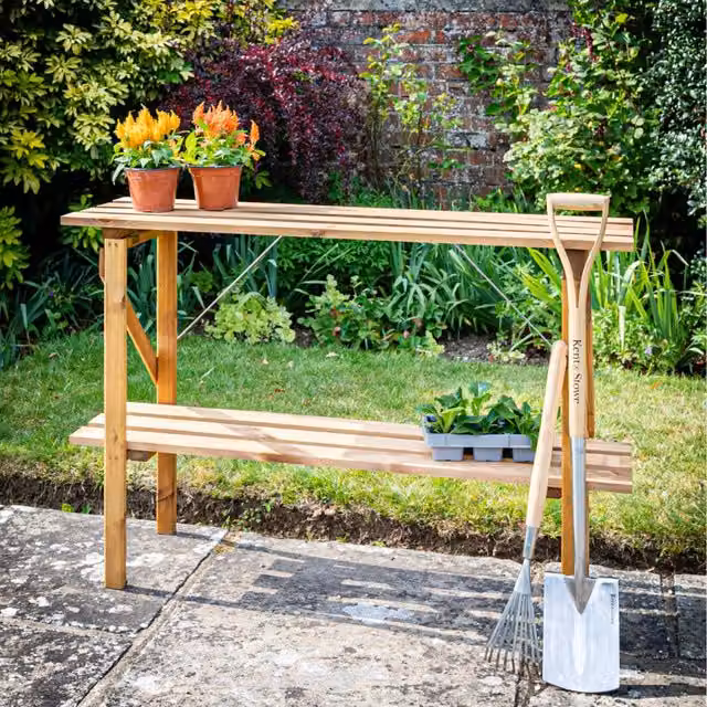 Primrose 2 Tier Brown Wooden Greenhouse Staging, W/D/H: 122 x 35 x 77 cm