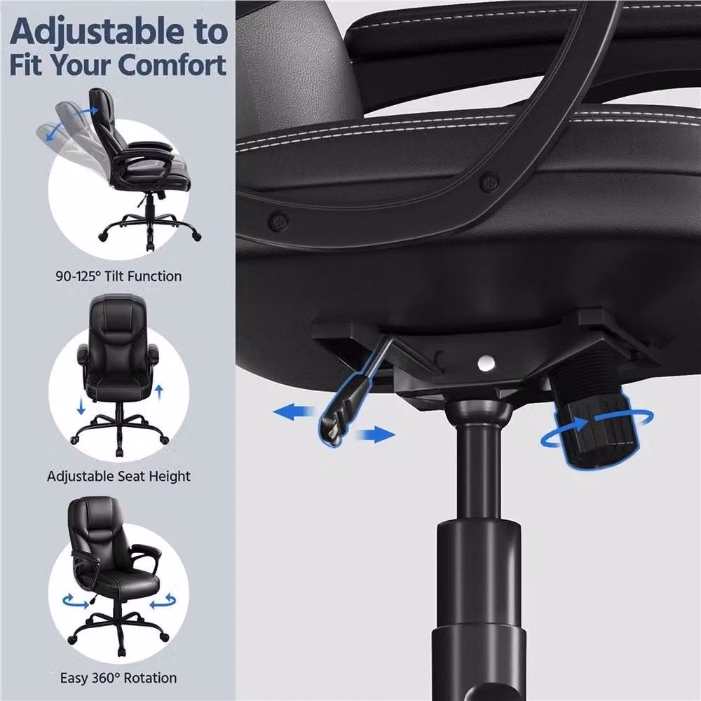Kelvenix Big Tall Executive Office Chair in Black PU Leather with Headrest and Armrests – 3