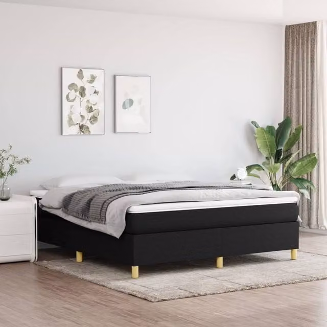 Berkfield Home Super King Box Spring Bed Frame in Black Fabric, W/D/H: 180 x 200 cm