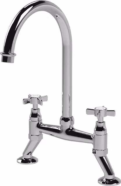 Balterley Traditional Kitchen Bridge Sink Mixer Tap in Chrome with Silver Crosshead Handles – 1