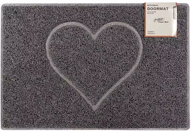 Nicoman Heart Embossed Doormat with Open Back, Grey