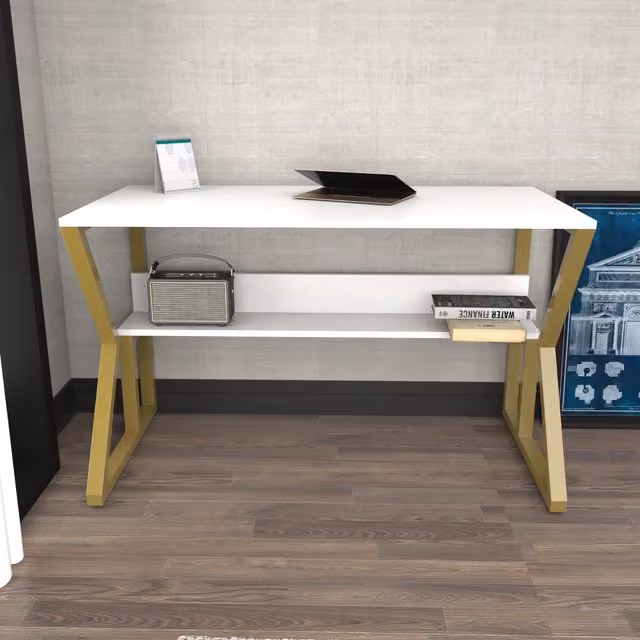 Decorotika Wake Modern Computer Desk in Gold and White – 1