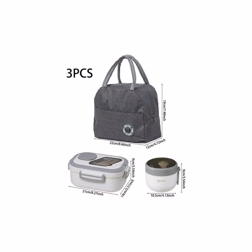 Spetlek Grey 1200ml Bento Lunch Box Set with 3 Compartments, Soup Container, Cutlery and Insulation – 2