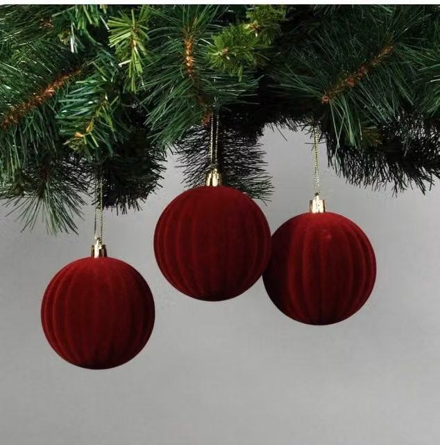 KDMD Set of 6 Red Velvet Watermelon Christmas Baubles, Diameter: 8 cm