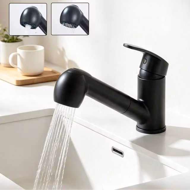 EONLION Matt Black Kitchen Sink Mixer Tap with Pull Out Spout and Spray Function