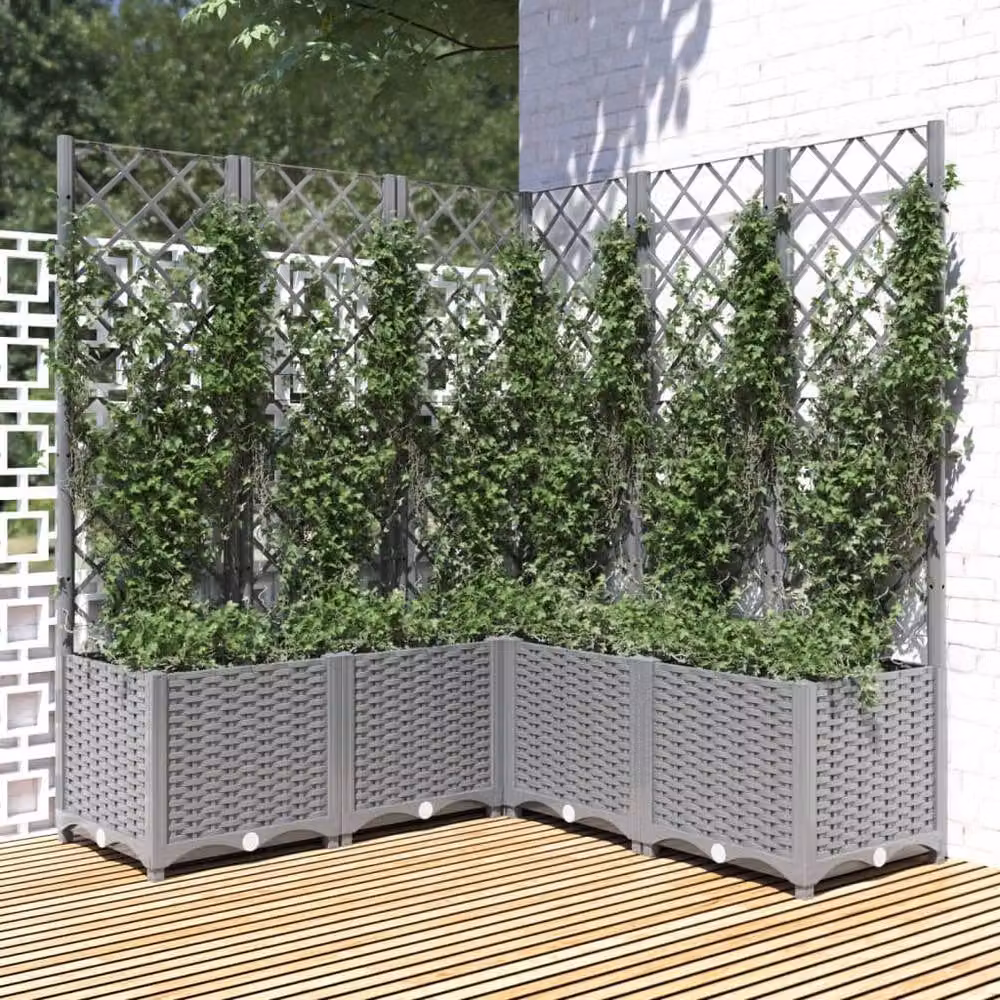 Berkfield Home Garden Planter with Trellis in Light Grey, W/D/H: 120 x 120 x 136 cm – 2