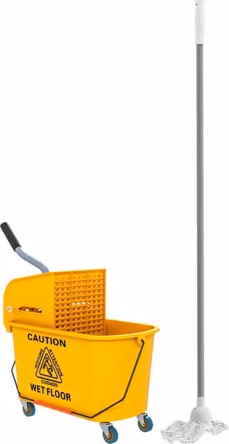 HOMCOM Mop Bucket and Wringer Set with Mop in Yellow, 20 Litre Capacity