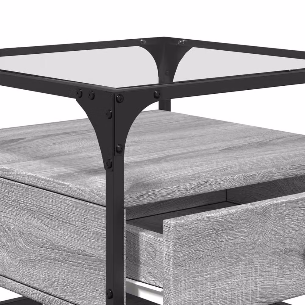 Berkfield Home Grey Sonoma Coffee Table with Glass Top and Steel Frame, W/D/H: 50 x 50 x 45 cm – 5