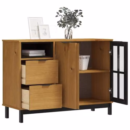 vidaXL FLAM Rustic Solid Wood Pine Sideboard with Glass Door, Brown, W/D/H: 110 x 40 x 80 cm – 4