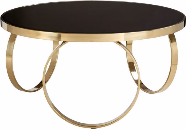 Orsina Modern Round Glass and Metal Coffee Table in Gold and Black, W/D/H: 100 x 100 x 50 cm – 1