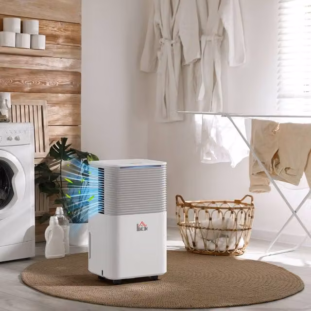 HOMCOM Portable Quiet Dehumidifier for Laundry, White Electric Air Dehumidifier