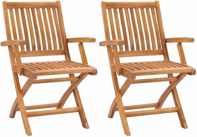 Berkfield Home Set of 2 Folding Garden Chairs in Brown Solid Teak Wood