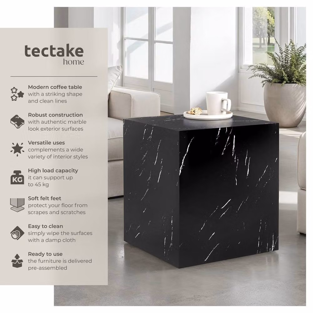 tectake Lasley Coffee Table in Black Marble Look, W/D/H: 45 x 45 x 50 cm – 2