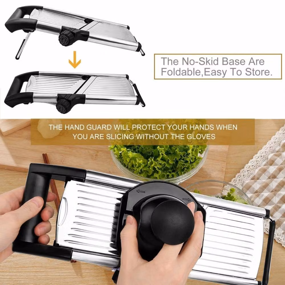 Havendro Adjustable Mandoline Vegetable and Fruit Slicer with 5 Thickness Settings and Stainless Steel Blades in Black – 5