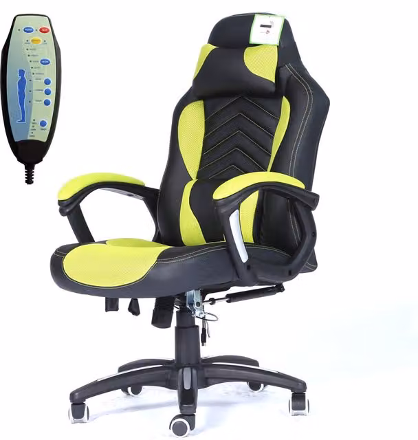 WestWood Modern Executive Office Recliner Chair with Heated Massage and Headrest in Green and Black Synthetic Leather