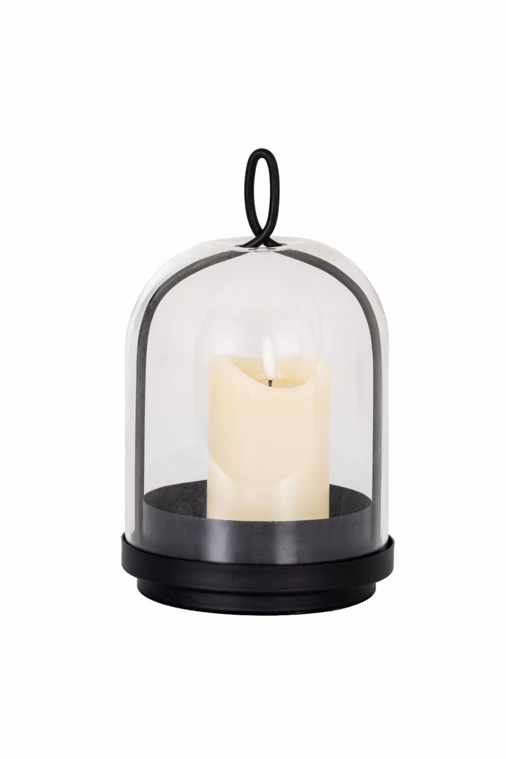 KDMD Nysa Medium Black Ceramic Pillar Candle Holder with Transparent Glass Cloche – 2