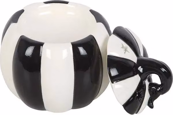 KDMD Black and White Striped Ceramic Pumpkin Oil Burner and Tealight Lamp for Halloween – 4