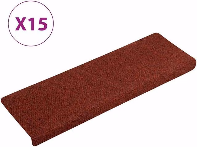Berkfield Home Red Needle Punch Stair Mats, 15 Piece Set, W/D/H: 65 x 21 x 4 cm