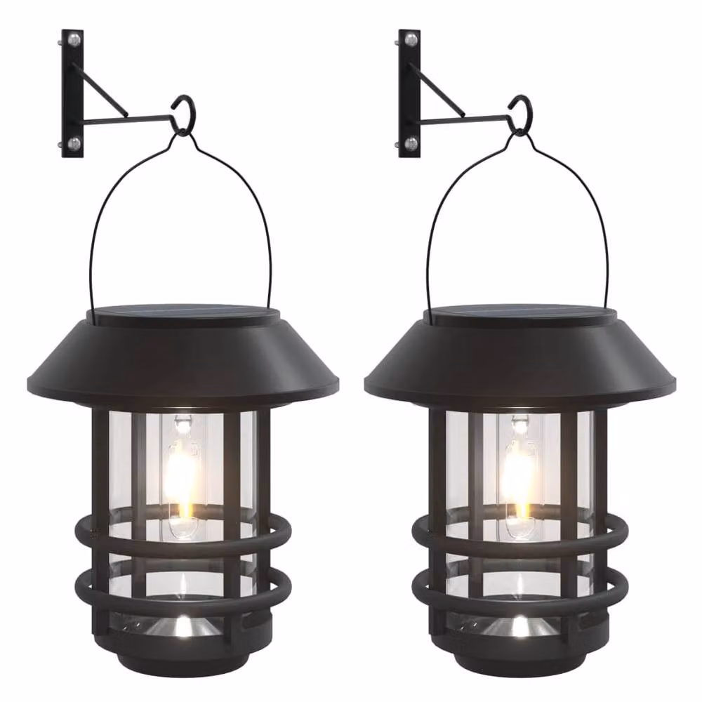 Berkfield Home Solar LED Outdoor Wall Lanterns, 2 Pack, Black and White – 2
