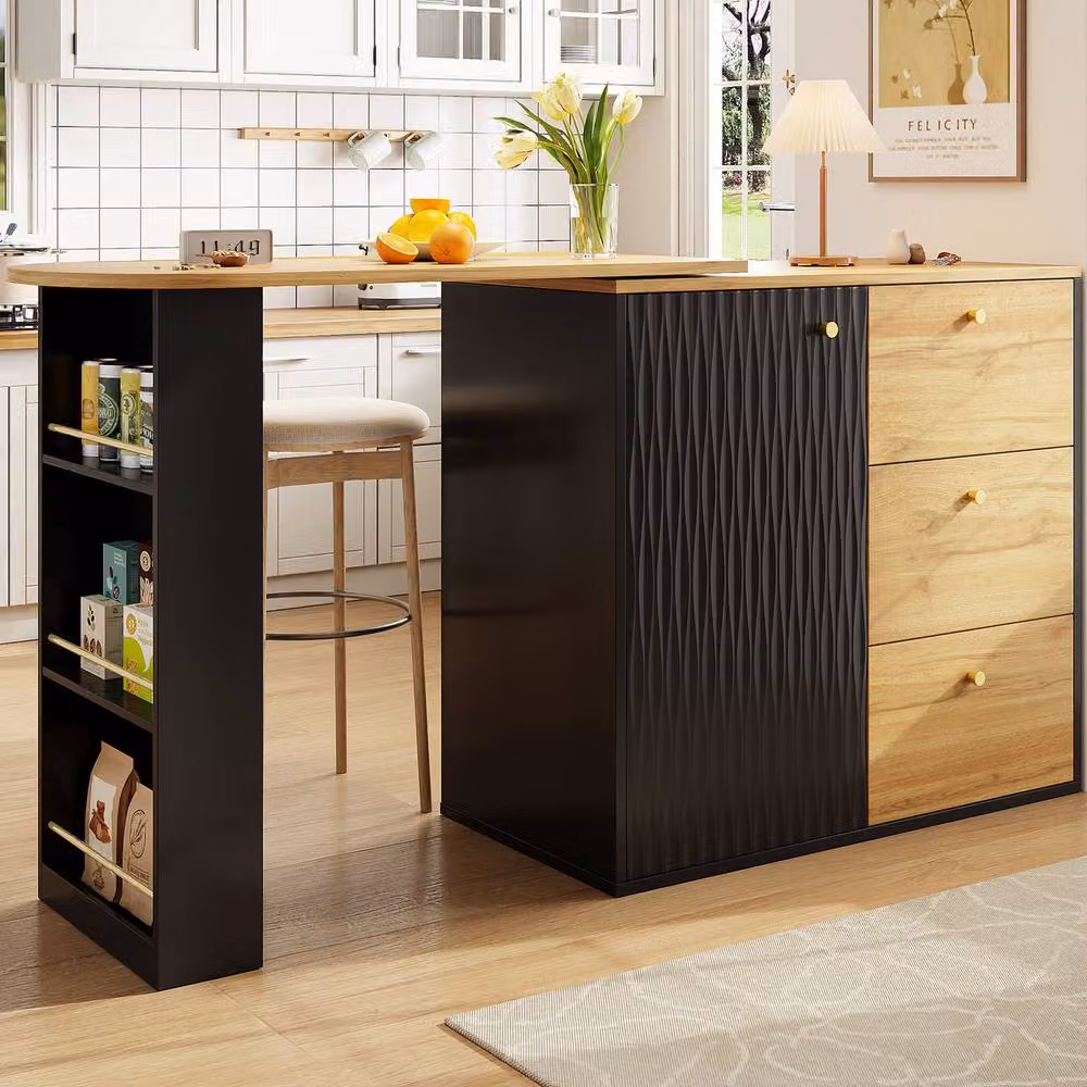 Rolipo Extendable 360 Degree Rotating Bar Table and Kitchen Island with Storage, Black – 7