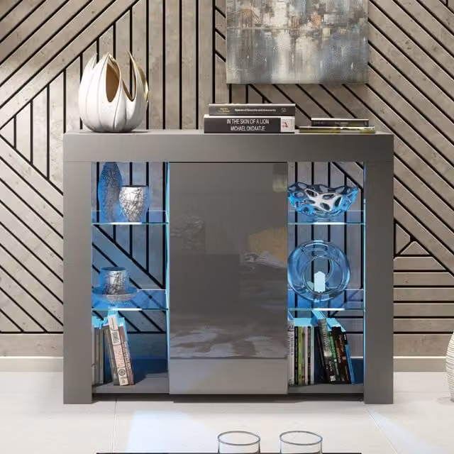 Creative Furniture Harbor Sideboard in Dark Grey with Integrated Lighting, W: 97 cm, H: 83 cm, D: 35 cm