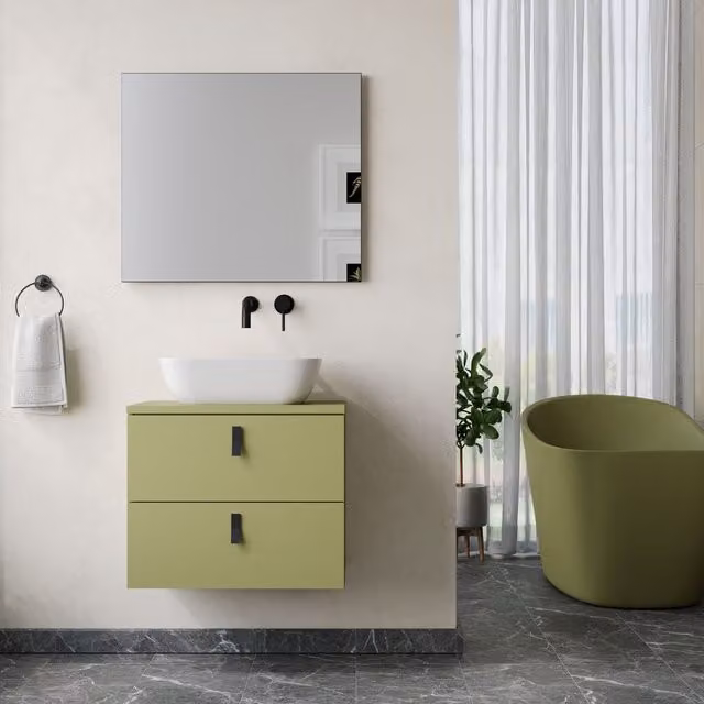 Banyetti Invicta 600mm Wall Hung Vanity with Matching Worktop in Sage Green