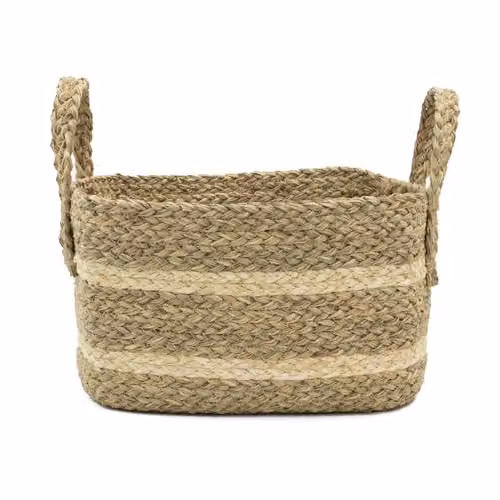 JVL Palma Large Natural Rectangular Storage Basket in Beige and Sand, W/D/H: 33 x 24 x 20 cm – 1