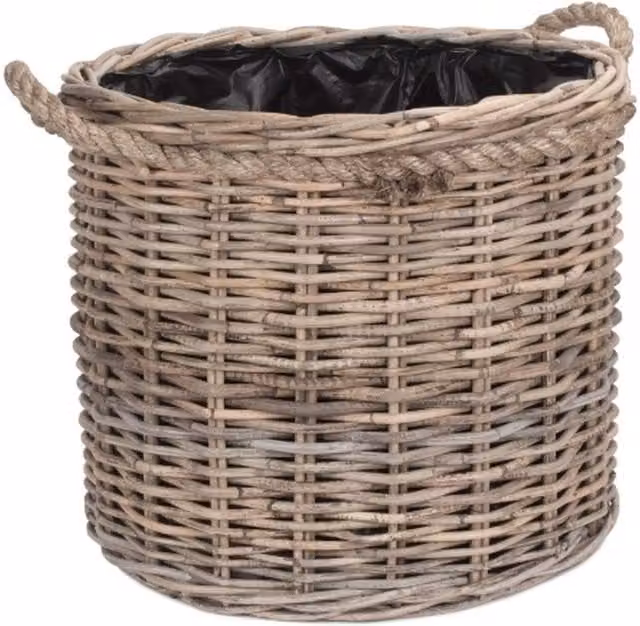 Red Hamper Rattan Round Planter with Rope Handles and Plastic Lining in Brown or Grey, Diameter: 45 cm – 1